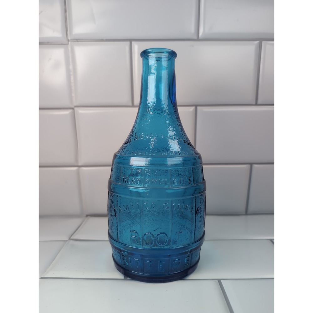 Wheaton Jamaica Ginger Root Bitters Blue Glass Bottle Vintage Lowell Mass